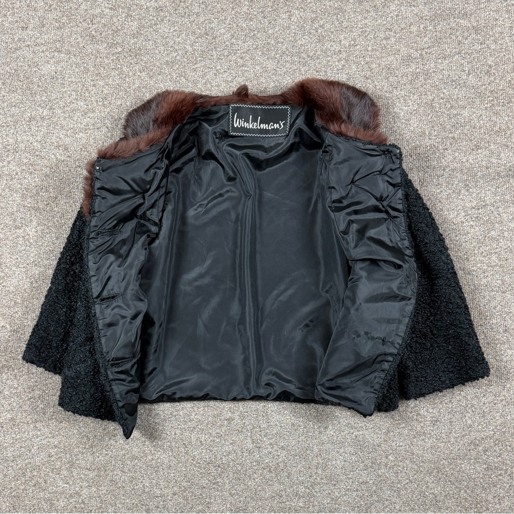 Vintage Black Persian Lamb Short Button Front Jacket Women’s M/L Mink Fur Collar - Picture 4 of 9